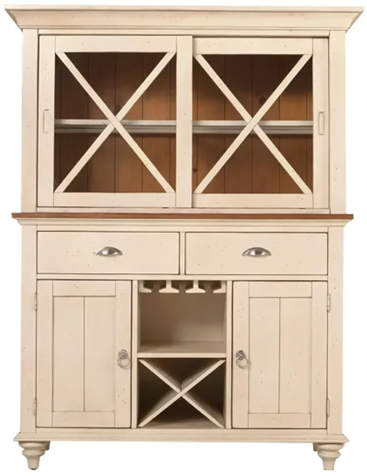 Sagamore 2-pc. China Cabinet w/ Lighting and Wine Storage in Bisque / Natural Pine by Liberty Furniture