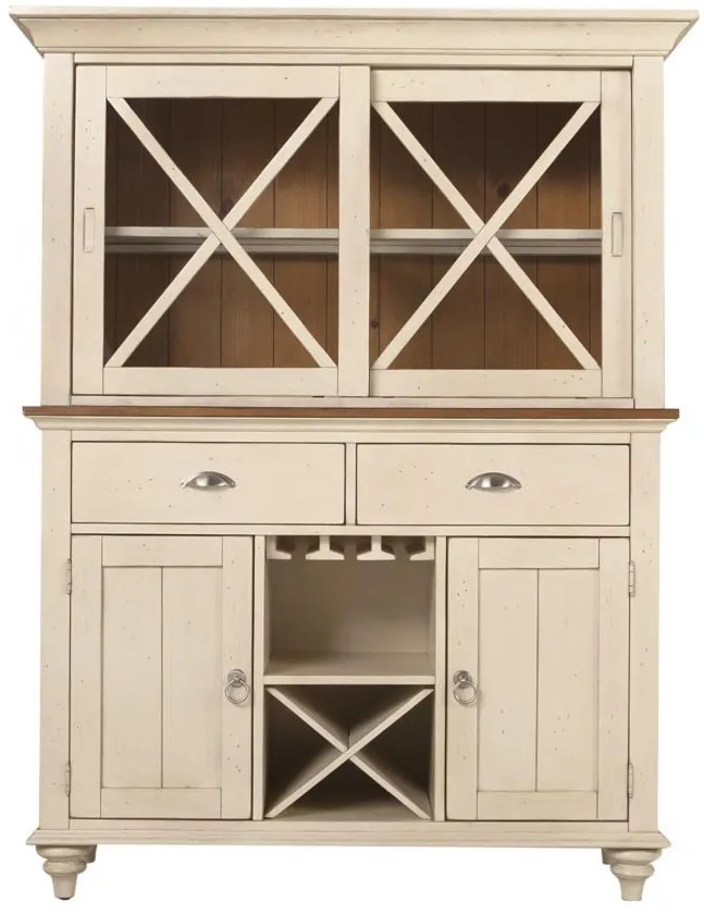 Sagamore 2-pc. China Cabinet w/ Lighting and Wine Storage in Bisque / Natural Pine by Liberty Furniture