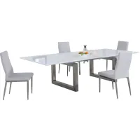 Ebony 5-pc. Dining Set in White and Silver by Chintaly Imports
