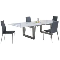 Ebony 5-pc. Dining Set in White and Silver by Chintaly Imports