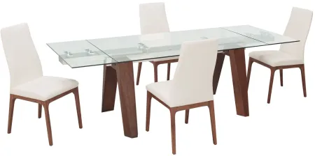 Sombra 5-pc. Dining Set (4 White Chairs) in Glass/Wood/White by Chintaly Imports