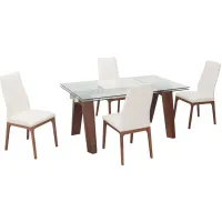 Sombra 5-pc. Dining Set (4 White Chairs) in Glass/Wood/White by Chintaly Imports