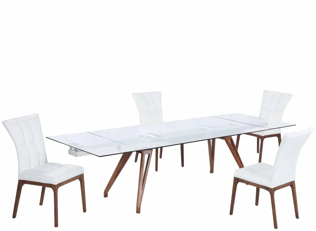 Eryka 5-pc. Dining Set in Walnut and White by Chintaly Imports