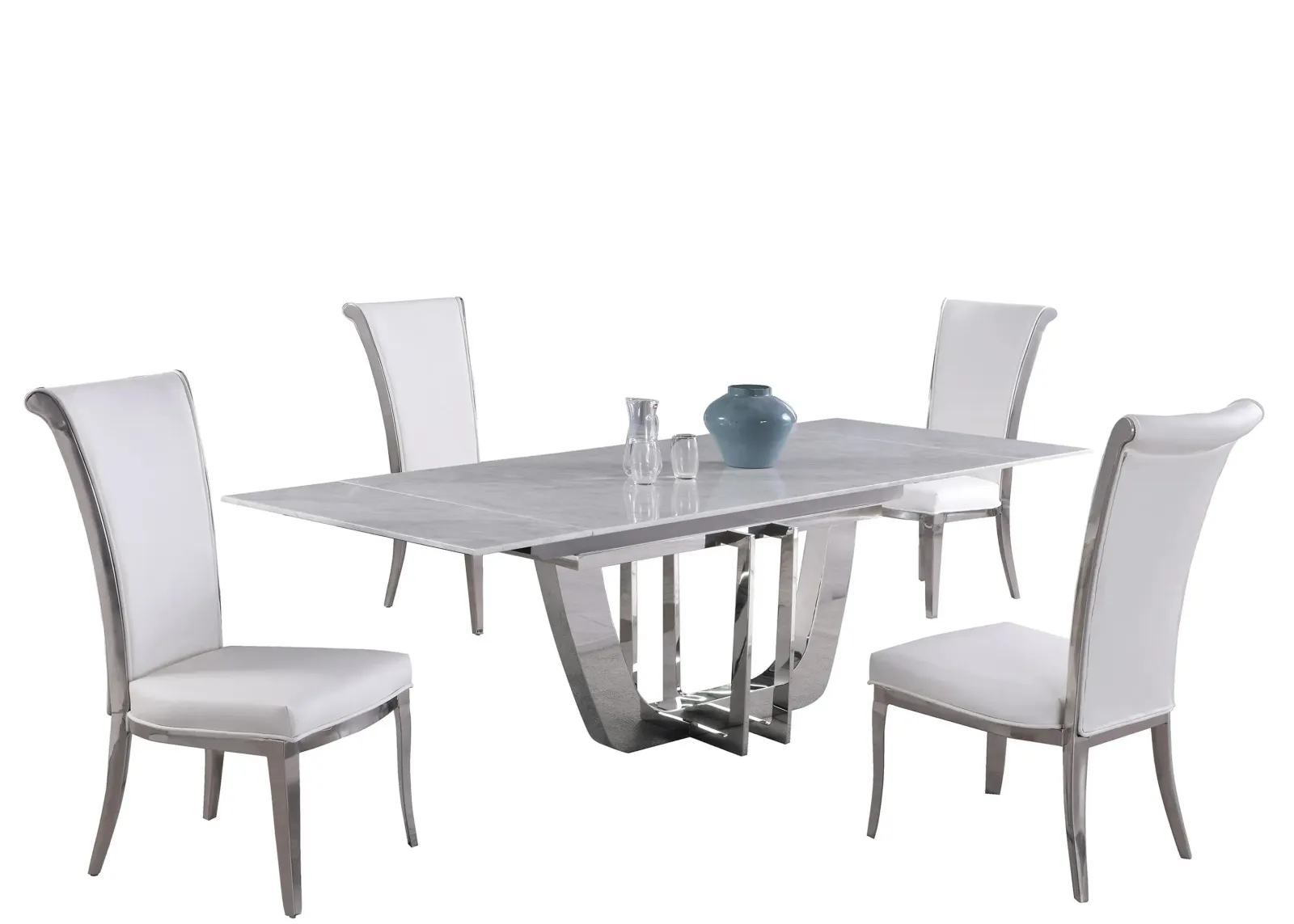 Joy 5-pc. Dining Set in Marble and Silver by Chintaly Imports