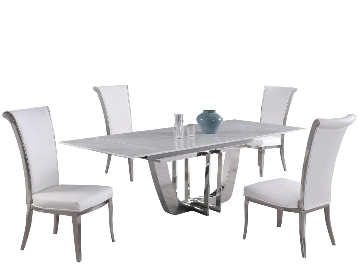 Joy 5-pc. Dining Set in Marble and Silver by Chintaly Imports