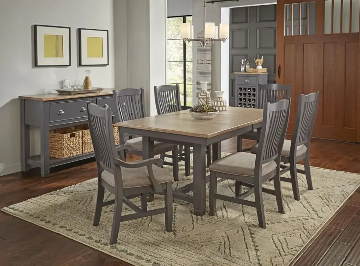 Port Townsend 7-pc. Rectangular Trestle Upholstered Dining Set in Gull Gray-Seaside Pine by A-America