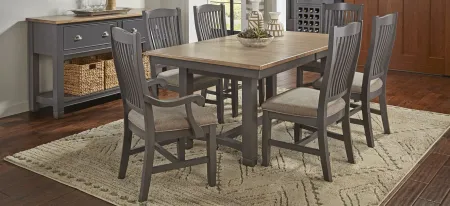 Port Townsend 7-pc. Rectangular Trestle Upholstered Dining Set in Gull Gray-Seaside Pine by A-America