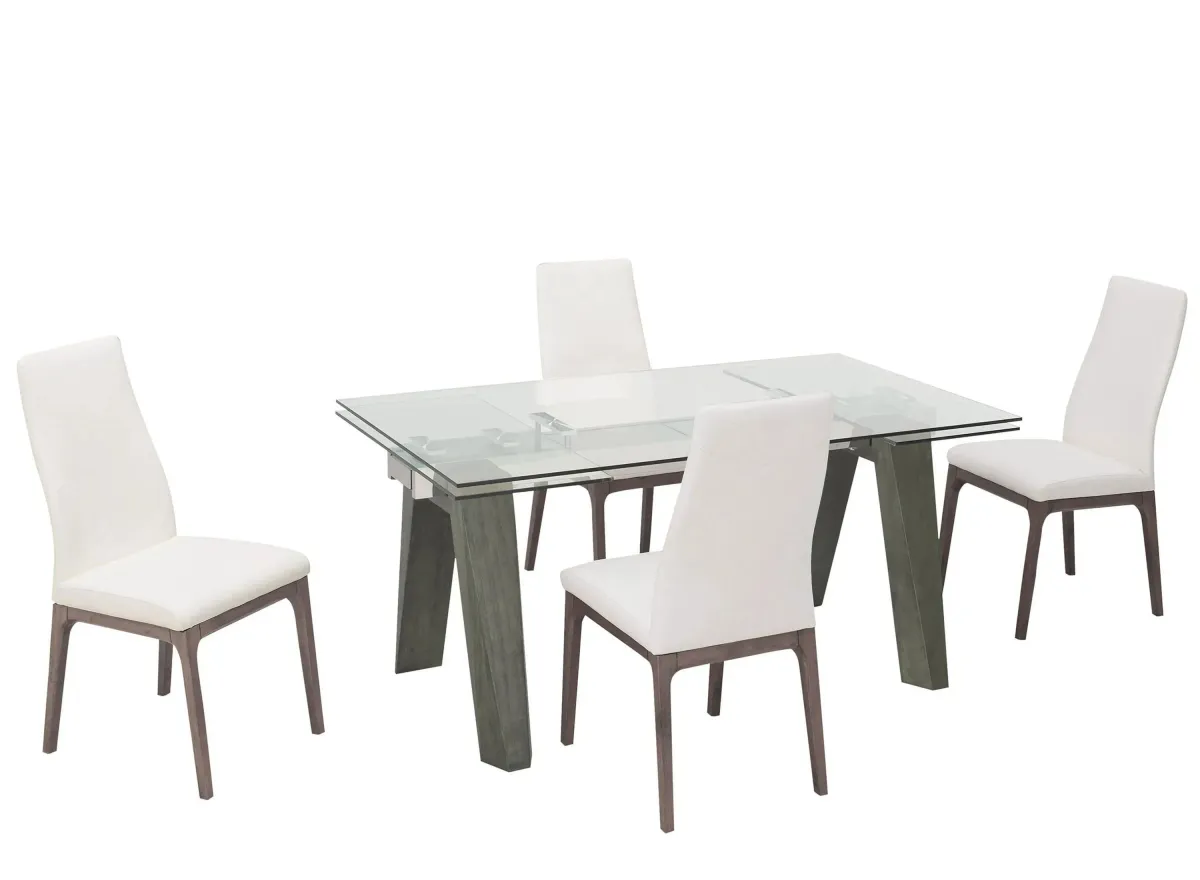 Sombra 5-pc. Dining Set (4 White Chairs) in Gray/White by Chintaly Imports