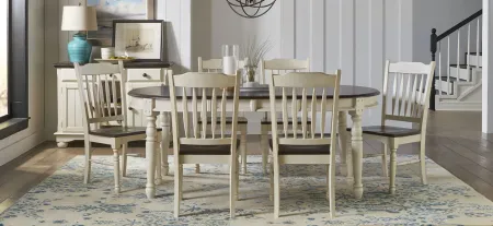 British Isles 7-pc. Double Leaf Slatback Dining Set in Chalk-Cocoa Bean by A-America