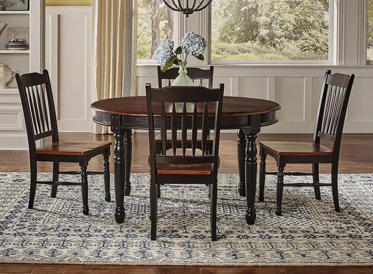 British Isles 5-pc. Oval Slatback Dining Set with Leaves in Oak-Black by A-America