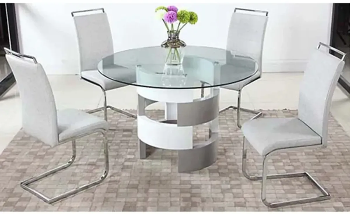 Hilary 5-pc. Dining Set in Clear/Gloss White/Gray by Chintaly Imports