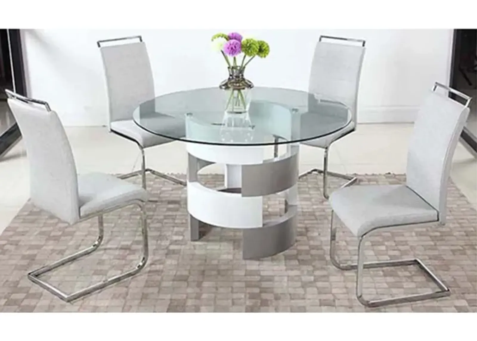 Hilary 5-pc. Dining Set in Clear/Gloss White/Gray by Chintaly Imports