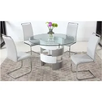 Hilary 5-pc. Dining Set in Clear/Gloss White/Gray by Chintaly Imports