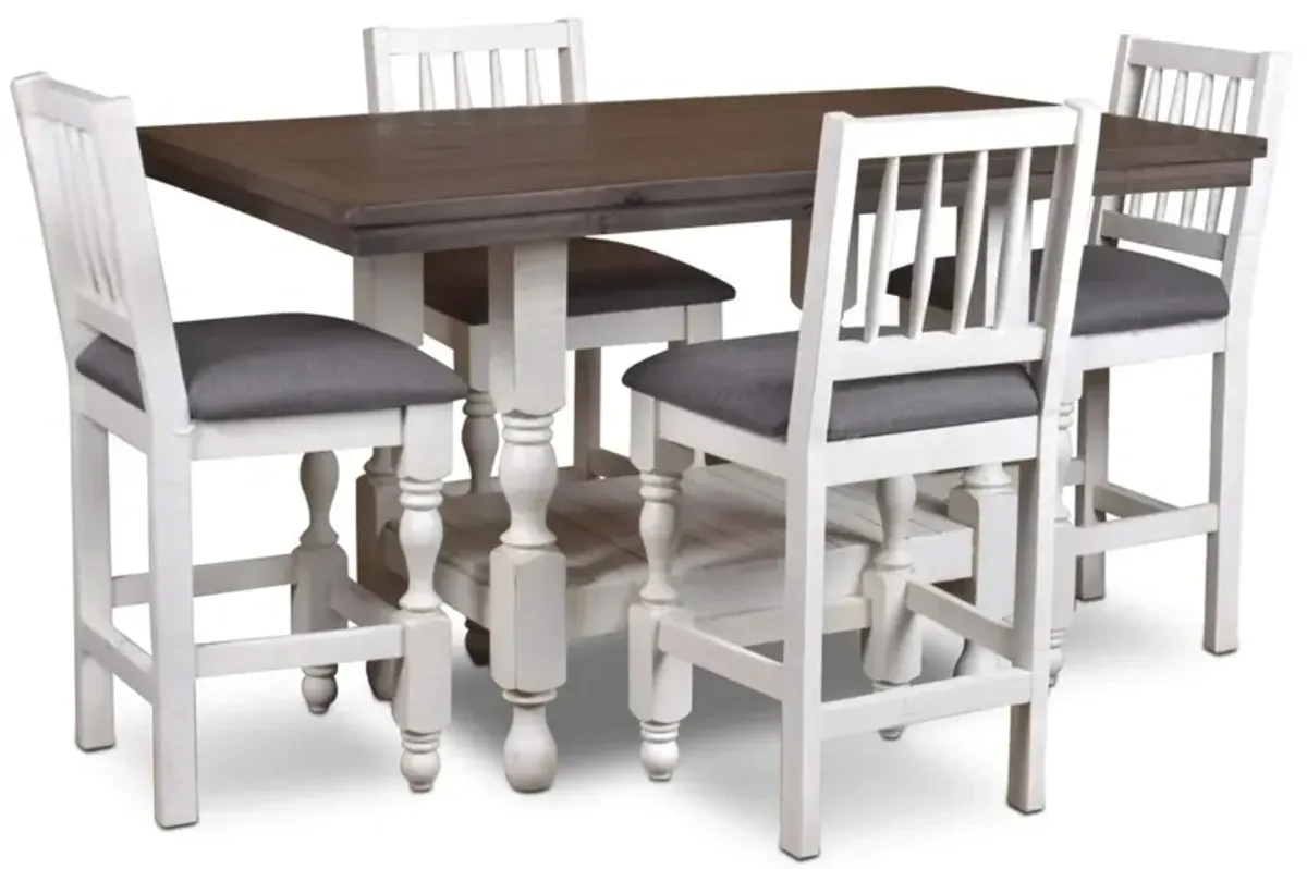 Rustic French 60" Counter Height Table Set with Four Stools