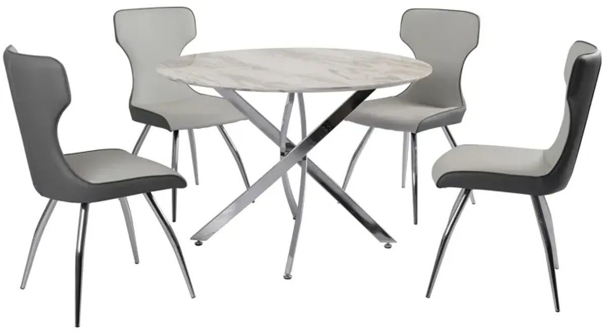 Shandra 5-pc. Dining Set in Gray and Silver by Chintaly Imports