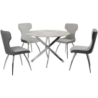 Shandra 5-pc. Dining Set in Gray and Silver by Chintaly Imports
