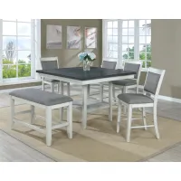Fulton 6-pc. Counter-Height Dining Set with Bench in Gray/White by Crown Mark