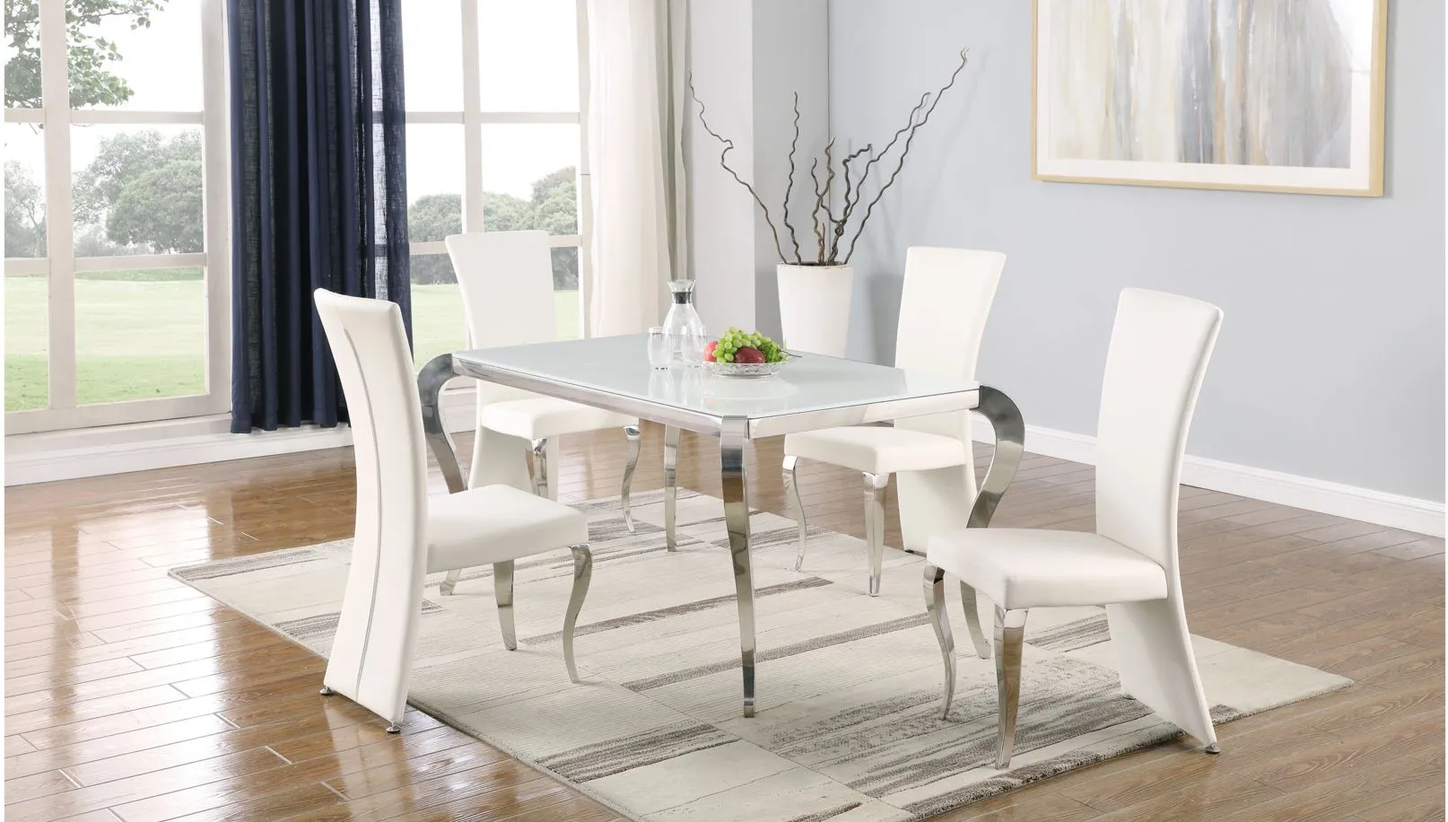 Teresa 5-pc. Dining Set in White and Silver by Chintaly Imports