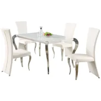 Teresa 5-pc. Dining Set in White and Silver by Chintaly Imports