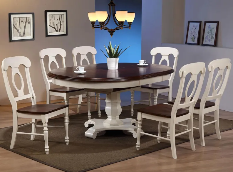 Fenway 7-pc. Dining Set w/ Leaf in Antique White/Chestnut by Sunset Trading