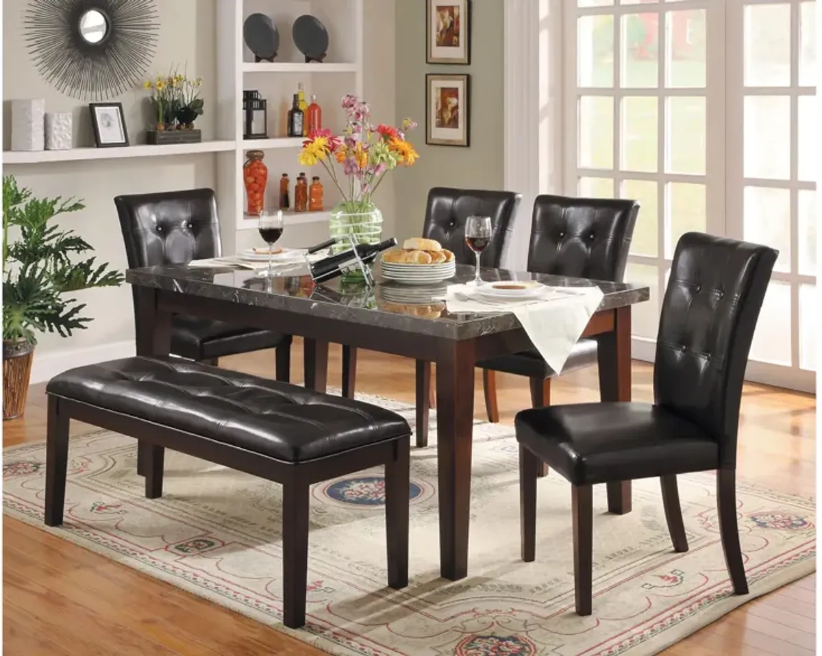 Diego 6-pc. Dining Set W/ Bench in Dark Cherry with Black Marble Top by Homelegance