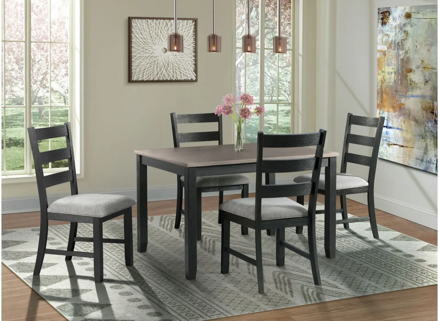 Kona Dining Set -5pc. in Black/Brown/Grey by Elements International Group