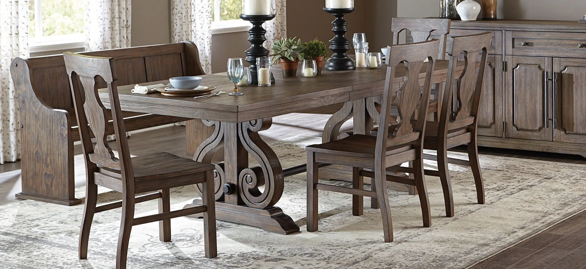 Olivia 6-pc. Dining Set w/ Bench in Dark Pewter by Homelegance