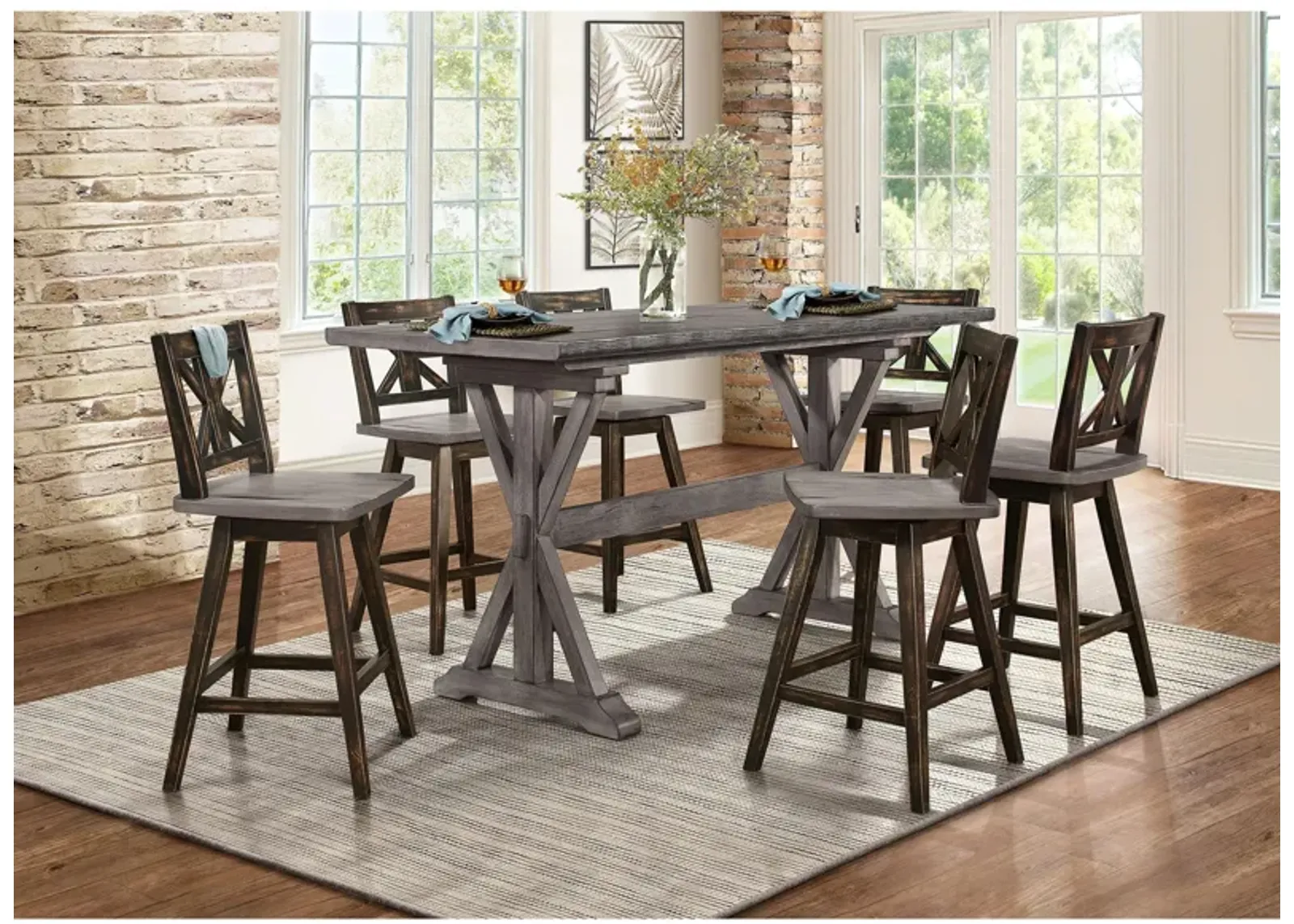 Trouvaille 7-pc. Counter Height Dining Set in Distressed Gray and Black by Homelegance