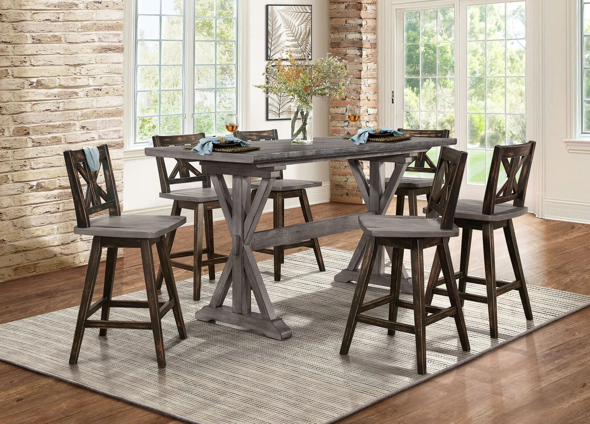 Trouvaille 7-pc. Counter Height Dining Set in Gray / Black by Homelegance