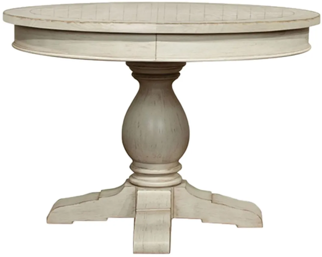 Aberdeen Round Dining Table w/ Leaf in Weathered Worn White by Riverside Furniture