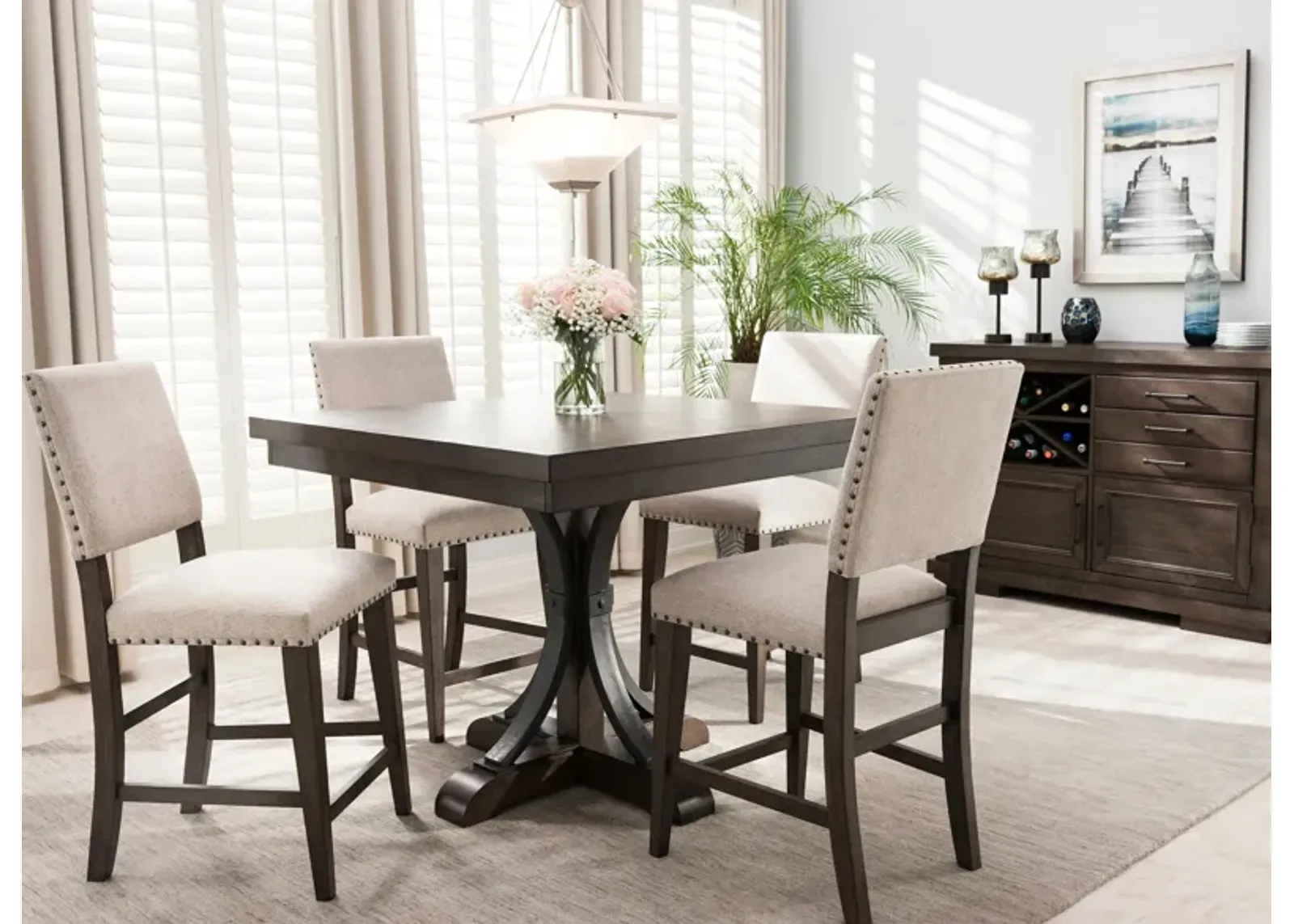 Halloway 5-pc. Counter-height Dining Set in Gray / Espresso by Davis Intl.