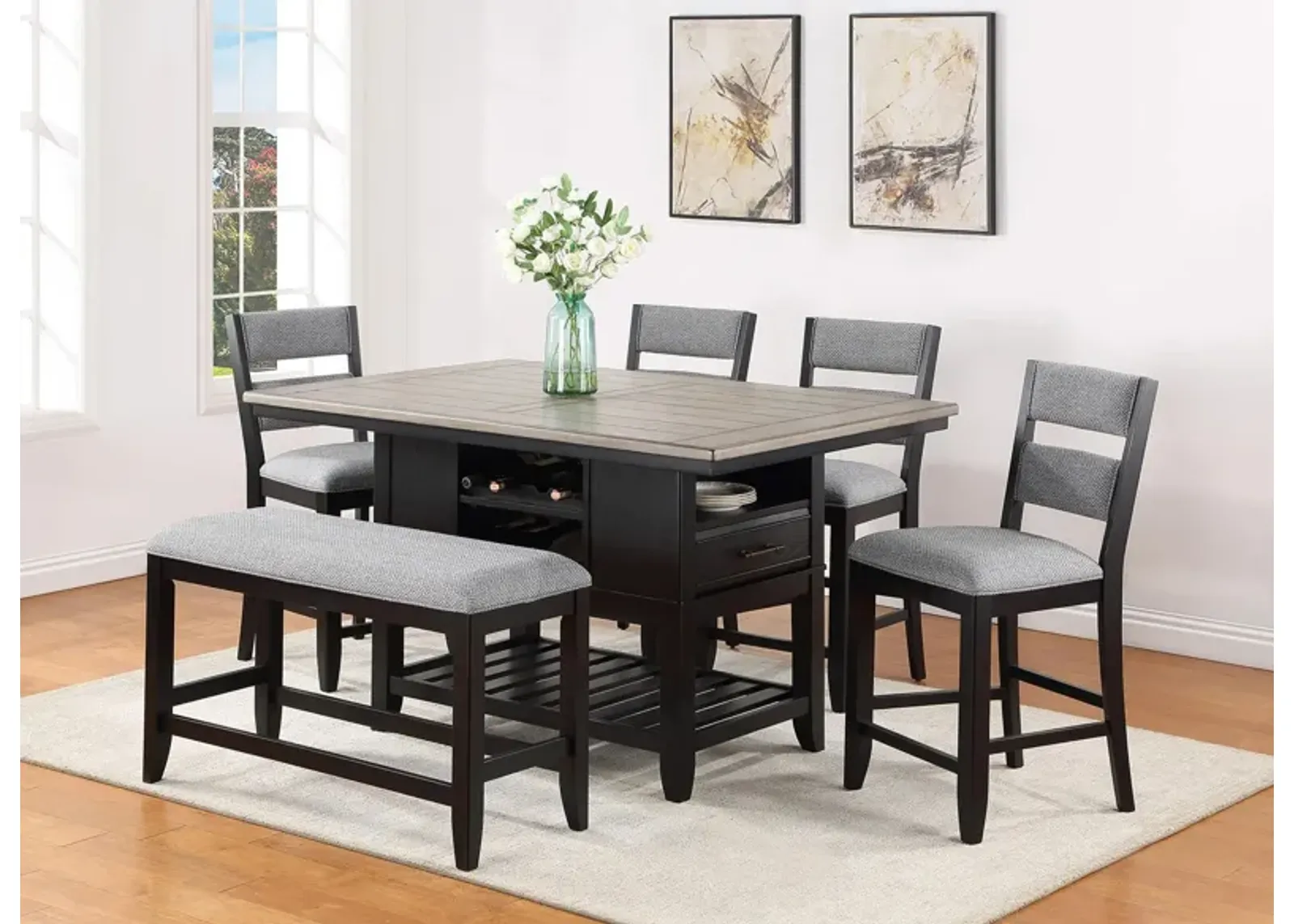 Frey 6-pc Counter Height Dining Set in Black;Light Gray;Dark Gray by Crown Mark