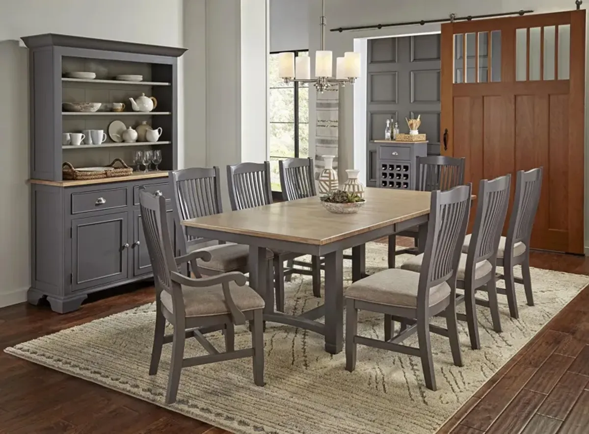 Port Townsend 9-pc. Rectangular Trestle Upholstered Dining Set in Gull Gray-Seaside Pine by A-America