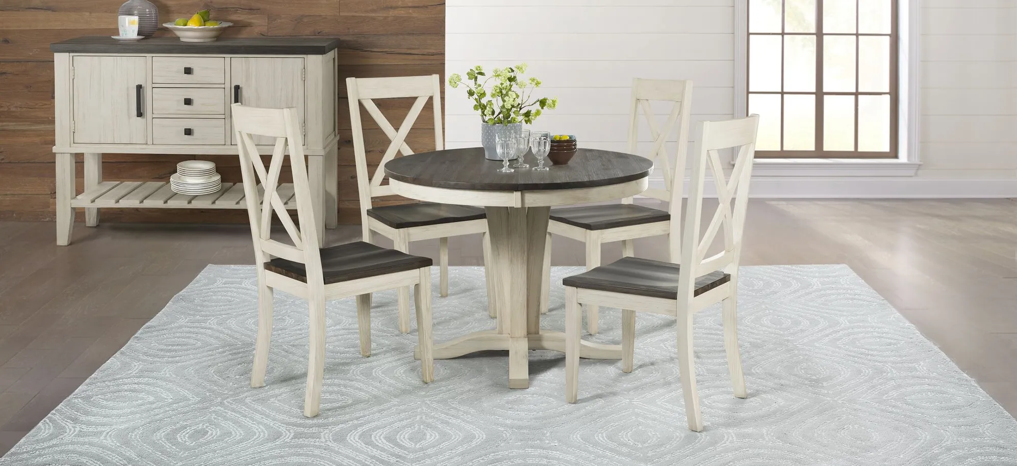Huron 5-pc. Round X-Back Dining Set in Chalk-Cocoa Bean by A-America