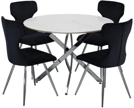 Macie 5-pc. Dining Set in Black;White;Chrome by Bellanest