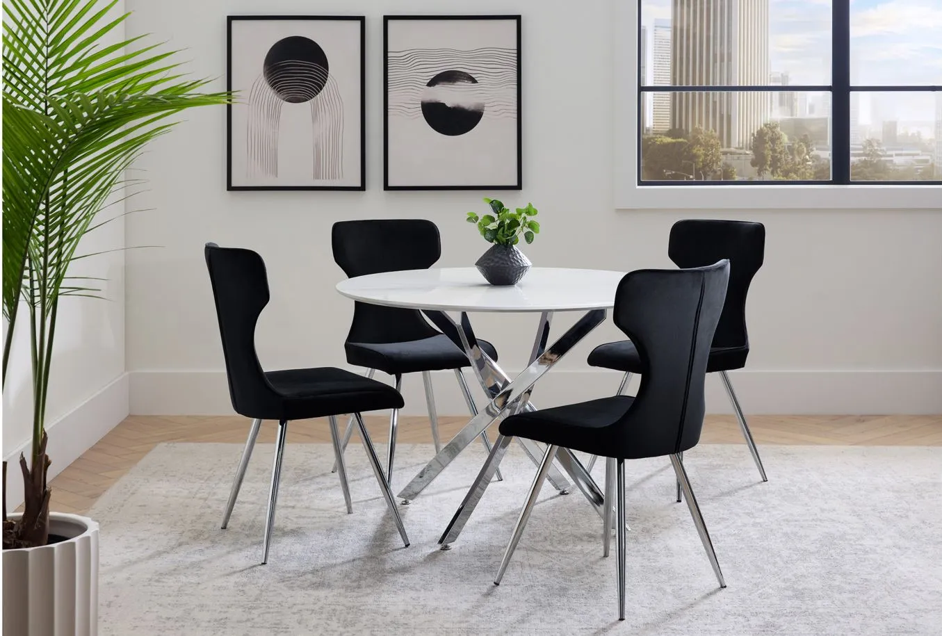Macie 5-pc Dining Set in Black;White;Chrome by Bellanest