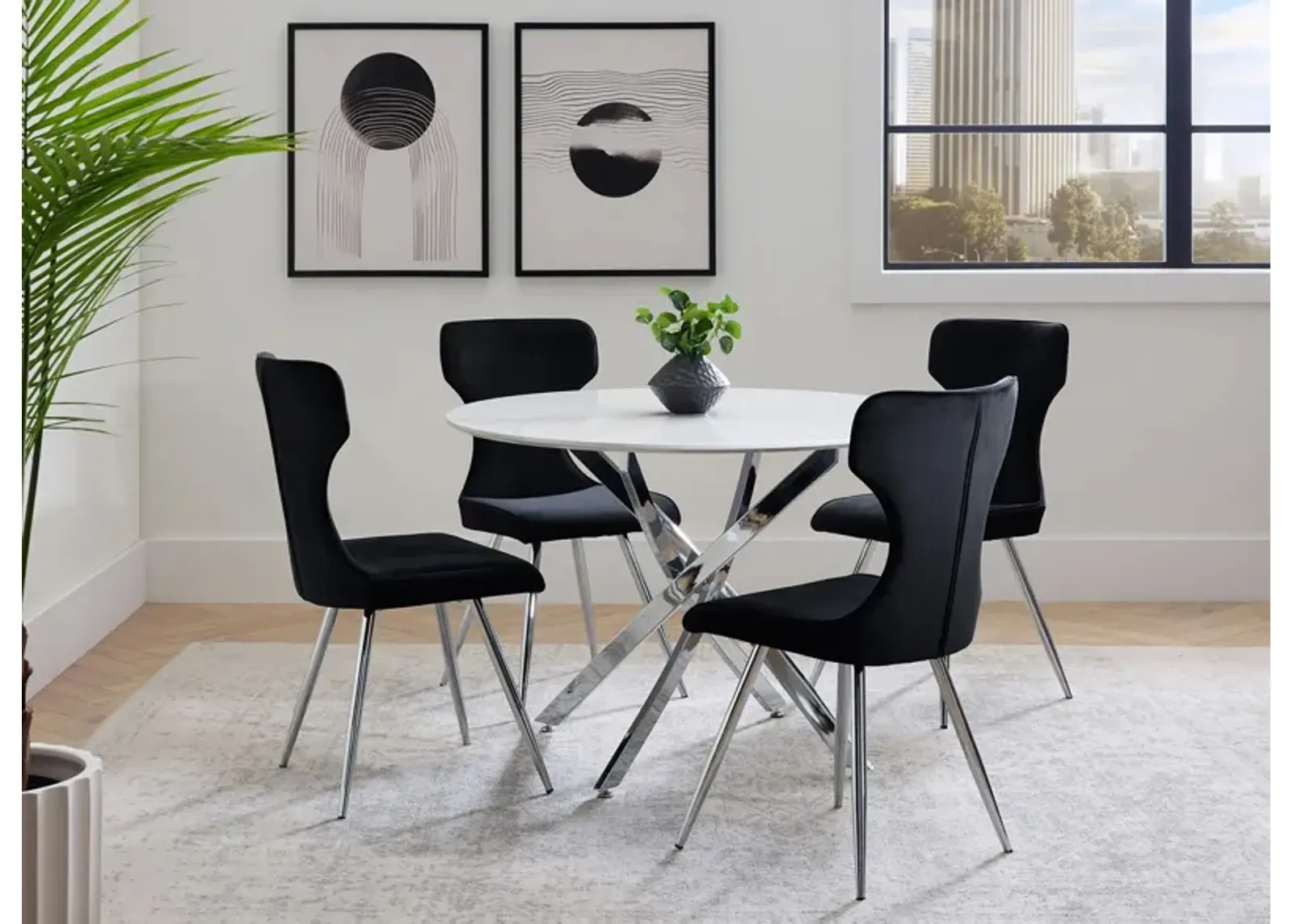 Macie 5-pc Dining Set in Black;White;Chrome by Bellanest