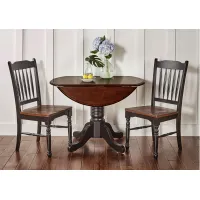 British Isles 3-pc. Round Slatback Dining Set with Drop-Leaves in Oak-Black by A-America