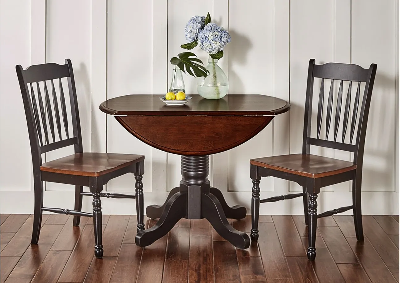 British Isles 3-pc. Round Slatback Dining Set with Drop-Leaves in Oak-Black by A-America