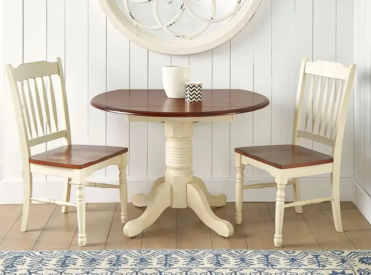 British Isles 3-pc. Round Double Drop-Leaf Slatback Dining Set in Merlot-Buttermilk by A-America