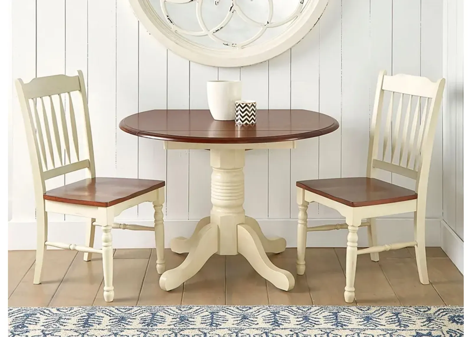 British Isles 3-pc. Round Double Drop-Leaf Slatback Dining Set in Merlot-Buttermilk by A-America