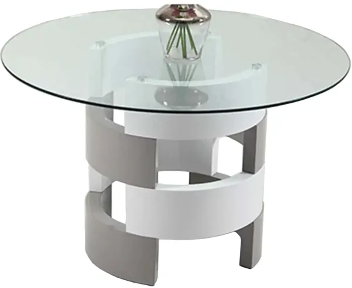 Hilary Dining Table in Clear/Gloss White/Gray by Chintaly Imports