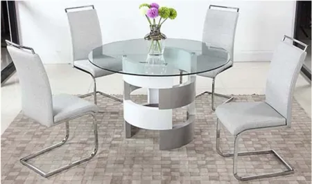 Hilary Dining Table in Clear/Gloss White/Gray by Chintaly Imports