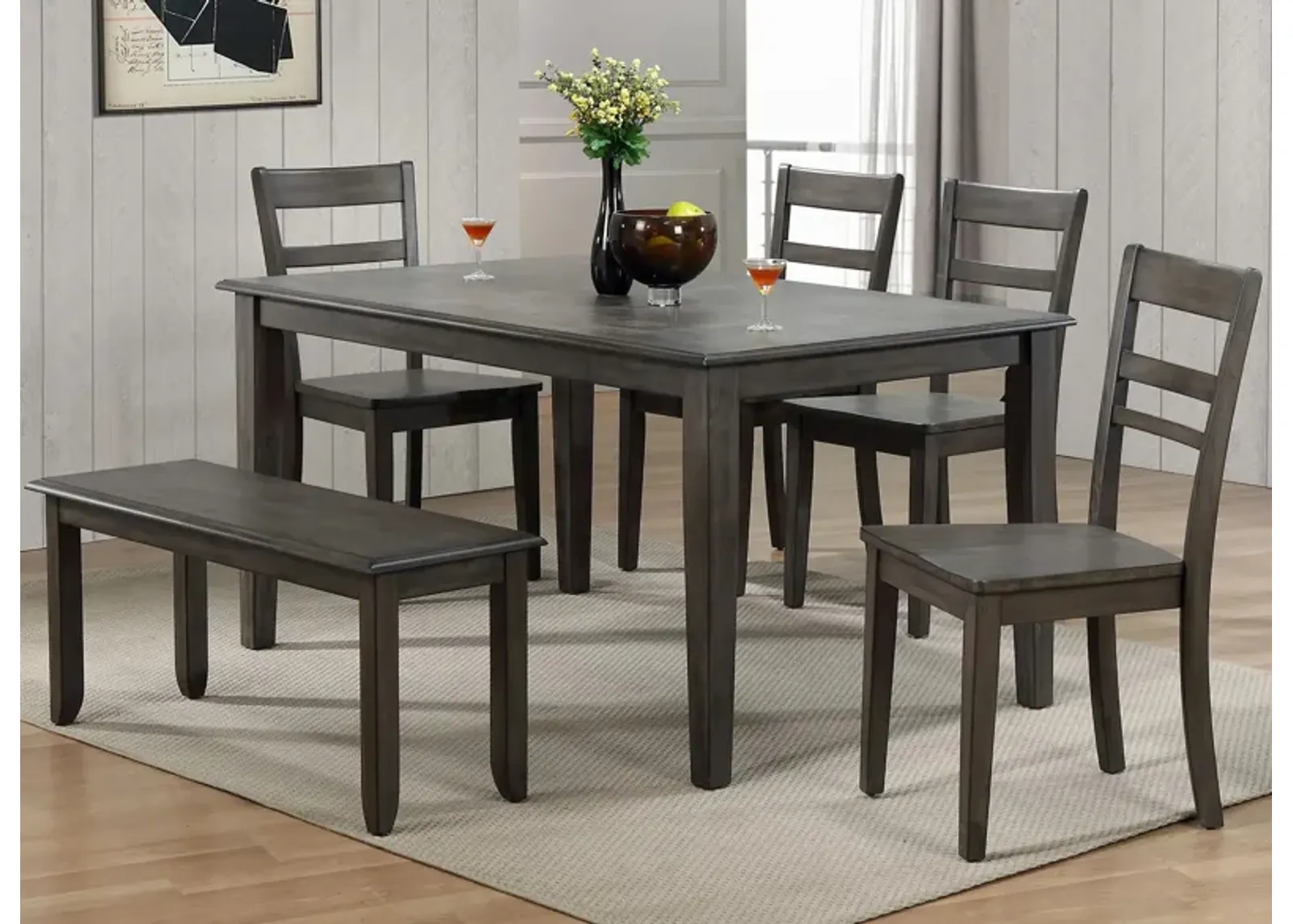 Eastlane 6-pc. Dining Set w/ Bench in Weathered Gray by Sunset Trading