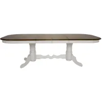 Fenway Double Pedestal Dining Table w/ Leaves in Distressed Antique White and Chestnut by Sunset Trading