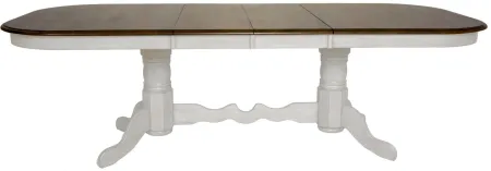 Fenway Double Pedestal Dining Table w/ Leaves in Distressed Antique White and Chestnut by Sunset Trading