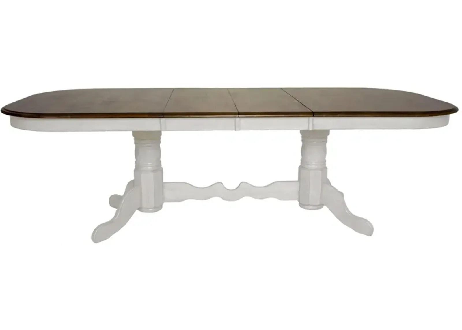 Fenway Double Pedestal Dining Table w/ Leaves in Distressed Antique White and Chestnut by Sunset Trading