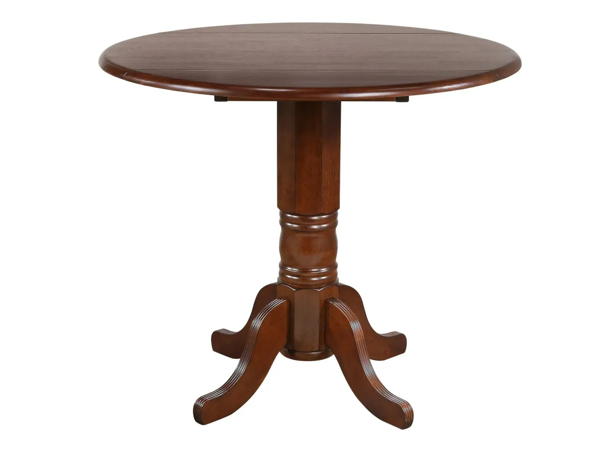 Fenway Round Drop Leaf Bar-Height Dining Table in Distressed Chestnut by Sunset Trading