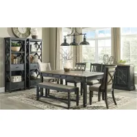 Vail 6-pc. Dining Set w/ Bench and Upholstered Chairs in Grayish Brown / Black by Ashley Furniture