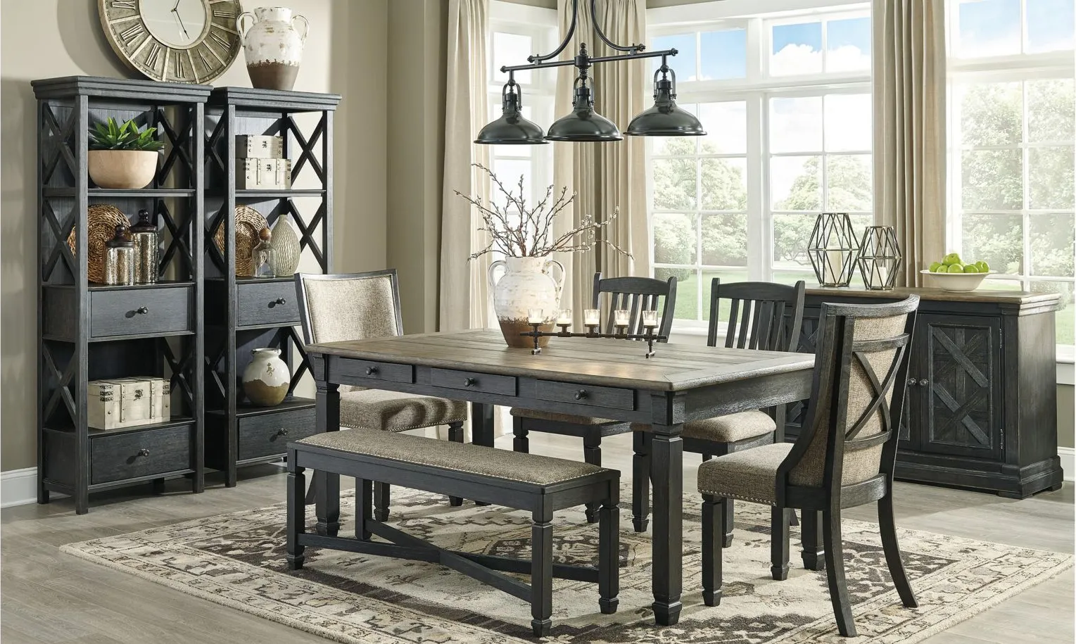 Vail 6-pc. Dining Set w/ Bench and Upholstered Chairs in Grayish Brown / Black by Ashley Furniture